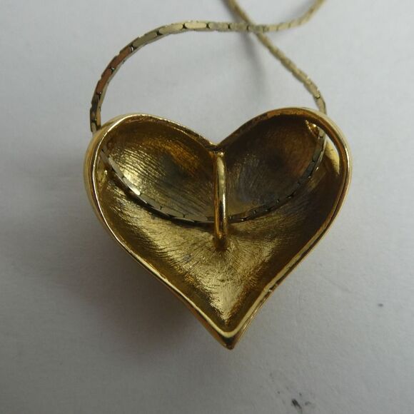 Gold Tone Puffy Heart Slide Pendant on Ultima 24kt Gold Plated Chain Necklace - Picture 8 of 10